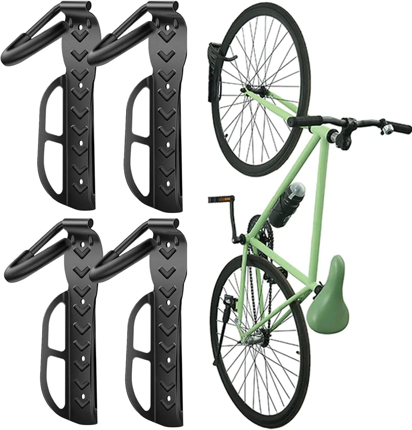Wallmaster Bike Storage Rack for Garage, Wall Mount Bicycles Hanger, 4-Pack Bike Storage System Vertical Bike Hooks by GreenHaven Gardens