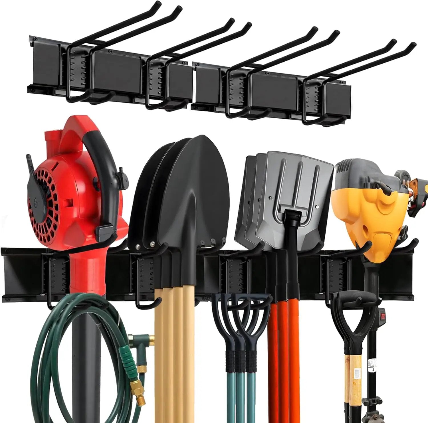 Garage Wall Organizer | 32" Heavy-Duty Tool Storage Rack | Adjustable Double-Layer Hooks | 200 lbs Capacity | Carbon Steel Wall Mount Holder for Shovels, Rakes, Ladders & Power Tools by GreenHaven Gardens