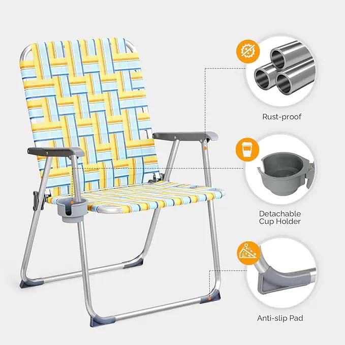 VINGLI Aluminum Oversize Patio Lawn Chairs Folding Set of 2 with Detachable Cup Holder, Webbed Beach Chair Folding Chair Outdoor Portable Camping Chair for Yard, Garden by GreenHaven Gardens