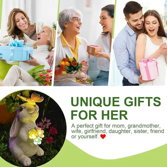 YODY Solar Garden Statues Outdoor Decor- Yard Decorations for Patio, Balcony, Backyard, Lawn Ornaments - Rabbit Figurines with LED Light- Unique Birthday House Warming Gifts for Women, Mom, Grandma by GreenHaven Gardens