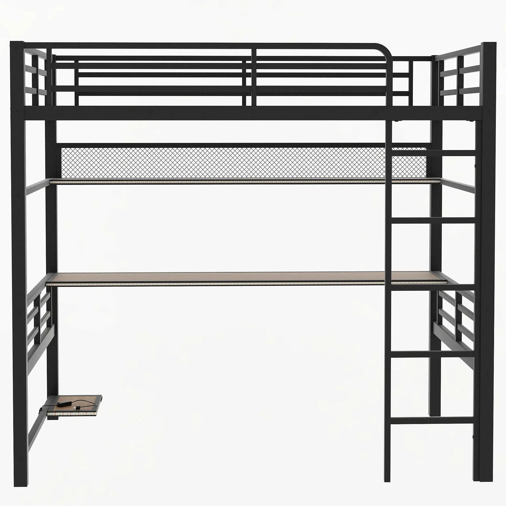 Full Size Loft Bed Frame With Storage Shelf And LED Light - Black by HouseOfZazla