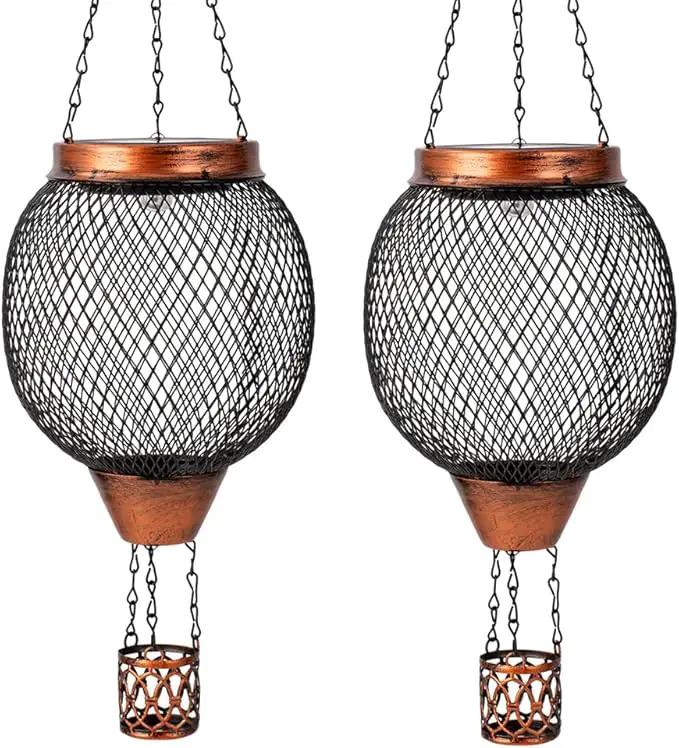 Starsoul 2 PC Cage Hot Air Balloon Solar Lantern with Flame Glass Outdoor Hanging Hot Air Balloon Solar Light Lamp Waterproof Garden Patio Yard Party Decorations by GreenHaven Gardens