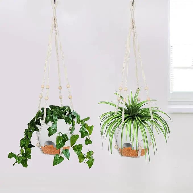 GARDIFE 8 Inch Hanging Planters with Macrame Plant Hanger for Indoor and Outdoor Plants, 2 Pack Large Self Watering Hanging Plant Pot with Basket Flower Pot with Drainage Hole, White by GreenHaven Gardens