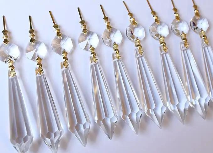 H&D 15pcs Large Clear Crystal Chandelier 60mm Icicle U-Drop Prisms Lamp Parts Brass Connectors by GreenHaven Gardens