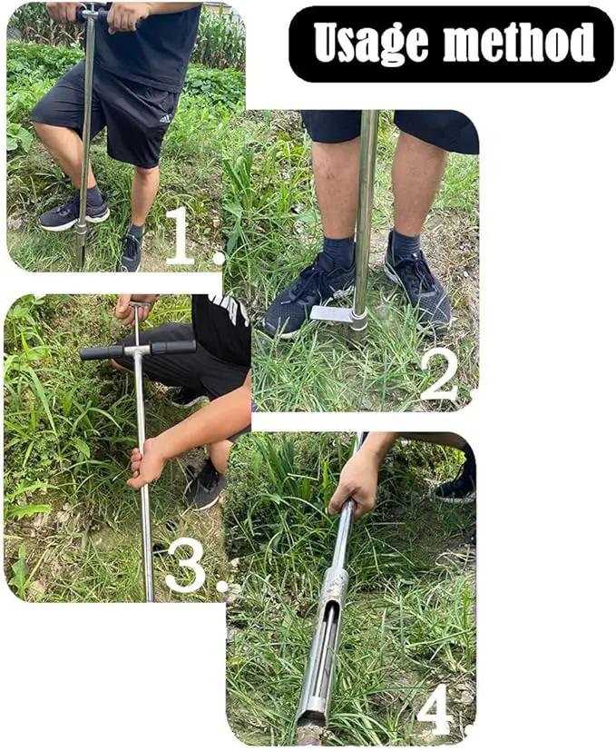 INTBUYING 40’’ Soil Sampler Probe Soil Test Probe with 8’’Sample Ejector and Foot Pedal &Rubber Handle Stainless Steel 2in Dia for Soil Sampling Lawn Garden Farm by GreenHaven Gardens