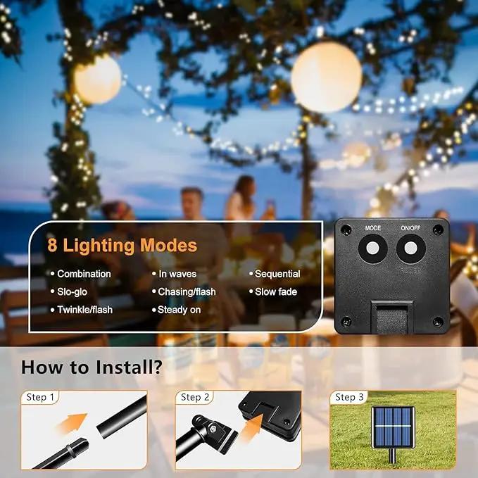 Voolex 4-Pack Solar Christmas String Lights Outdoor -100LED 33FT Solar Powered LED String Light Waterproof with 8 Modes, Solar Powered Lights for Garden, Fence, Party, Tree Decorations Warm White by GreenHaven Gardens