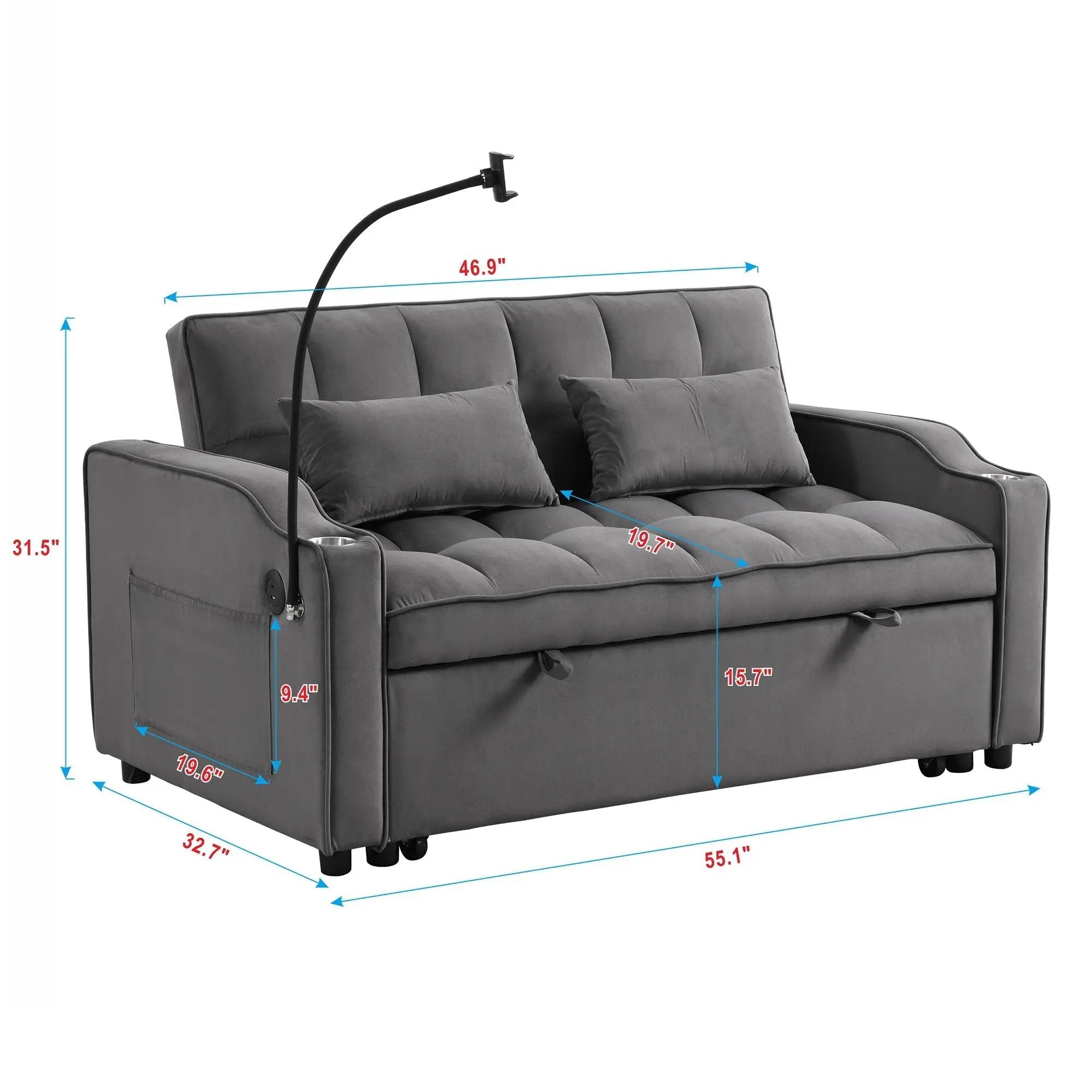 Sofa Bed With Trundle For Small Rooms - Dark Gray by HouseOfZazla