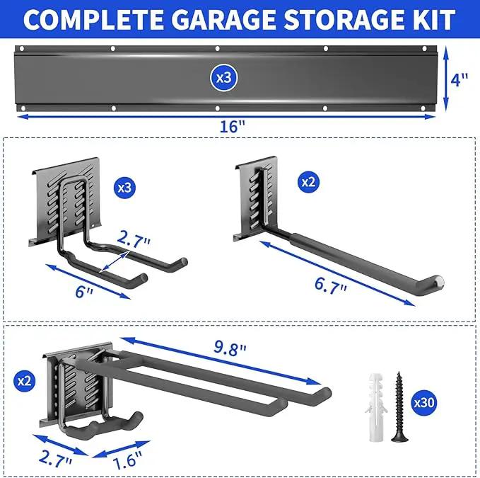 Garage Organization Tool Organizer Wall Mount, 48inch Heavy Duty Garden Tool organizer Storage System, Easy Install With 7 Adjustable Hooks, For Garage, Basement, Shed, Workshop(Black) by GreenHaven Gardens
