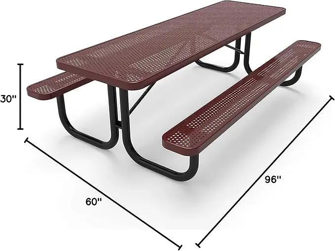 Coated Outdoor Furniture Heavy-Duty Portable Outdoor Picnic Table, Thermoplastic Coated Punched Steel Commercial-Grade Patio Dining Furniture Made in America (8ft Rectangular, Burgundy) by GreenHaven Gardens