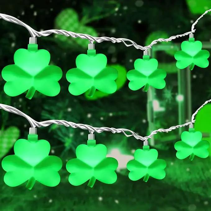 St Patricks Day Decorations Shamrock String Lights, 8.5FT Green Lucky Clover String Lights Waterproof with 10 Green LED Lights for Indoor Outdoor St. Patrick's Day Party Decorations, White Wire by GreenHaven Gardens