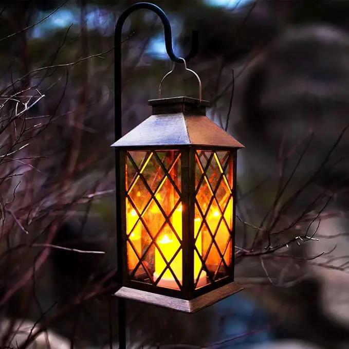 Solar Outdoor Lantern, Garden Hanging Waterproof Lanterns PVC Upgrade 3 LED Flickering Flameless Candle Decorative for Garden Women Mom Grandma Halloween Gifts (Grid Candle) by GreenHaven Gardens