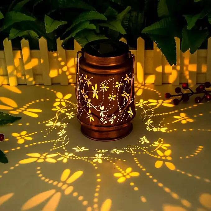 Dragonfly Solar Lanterns Outdoor Hanging, Hollowed-Out Metal Waterproof LED Garden Decor Light for Patio Yard Pathway Lawn Front Porch Tree, Christmas Thanksgiving Birthday Gifts for Women Mom Grandma by GreenHaven Gardens