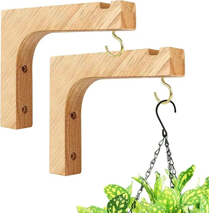 FGSAEOR Macrame Plant Hanger, Hanging Wall Planters for Indoor Plants, Wooden Hanging Basket Hooks for Outdoor Pots Wind Chime Flower Bracket Lanterns Patio Garden Decoration (2-Pack,5-Inch) by GreenHaven Gardens
