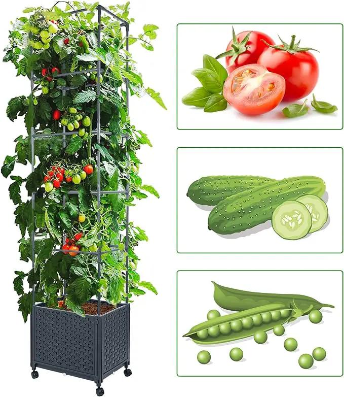 LINEX Raised Garden Bed Planter Box with Trellis, 67.6” Tomato Planters for Climbing Plants Vegetable Vine Flowers Outdoor Patio, Tomatoes Cage w/Self-Watering & Wheels by GreenHaven Gardens