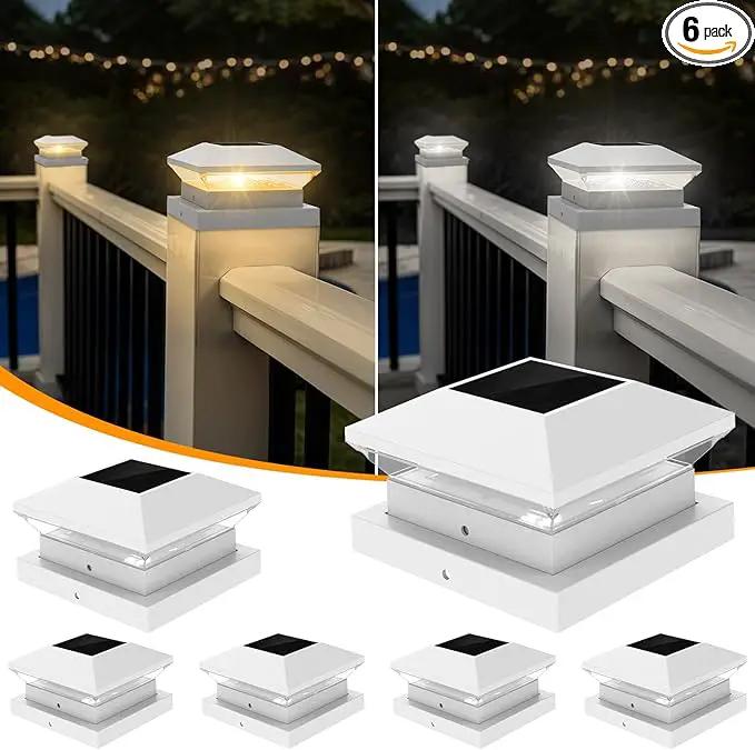 T-SUN Bright Solar Post Cap Lights 6 Pack – Outdoor Waterproof Solar Powered Deck Fence Post Lights for Wooden (4x4/6x6) & Vinyl (4x4/5x5) Posts – 2 Modes for Garden, Patio, Gate, Mailbox, Porch by GreenHaven Gardens