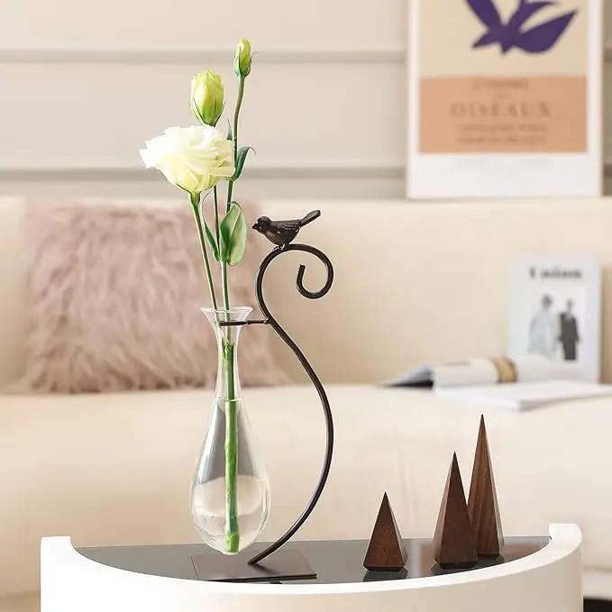 Marbrasse Desktop Glass Planter Hydroponics Vase,Planter Bulb Vase with Holder for Home Decoration,Modern Creative Bird Plant Terrarium Stand, Scindapsus Container (Water Drop Vase) by GreenHaven Gardens