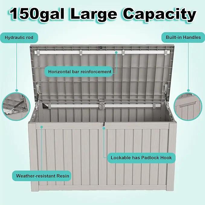 150Gal Outdoor Deck Box Waterproof, Lager Patio Storage Box Indoor and Outdoor Use, Lockable Resin Storage Bin for Patio Furniture Cushions Garden Tools, Package Delivery,UV Resistant-Grey by GreenHaven Gardens