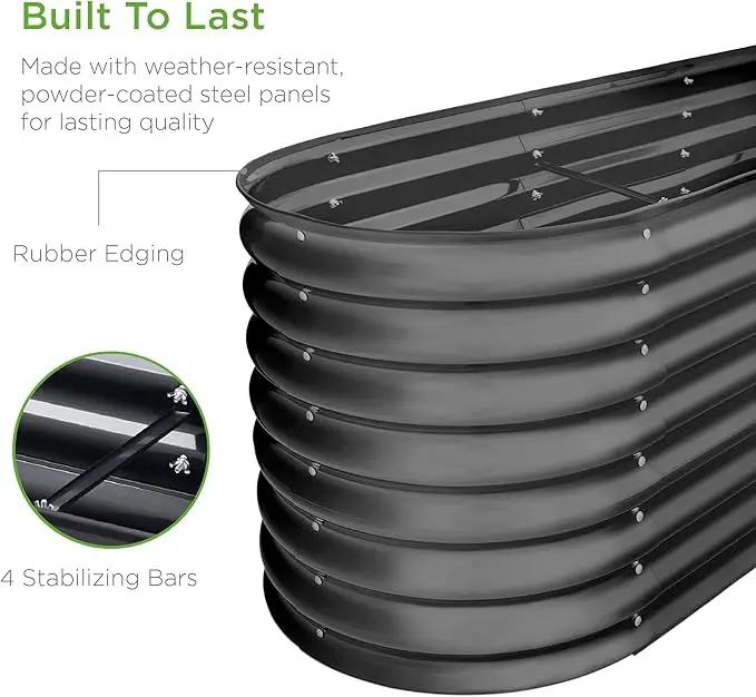 Best Choice Products 8x2x2ft Metal Raised Garden Bed, Oval Outdoor Deep Root Planter Box for Vegetables, Herbs w/ 4 Support Bars, 215 Gal Capacity - Charcoal by GreenHaven Gardens