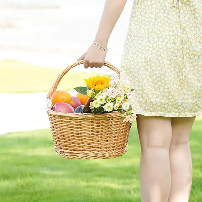 Wicker Picnic Basket with Double Folding Handles, Natural Large Willow Hamper Empty Basket Cheap Easter Eggs Candy Storage Wine Basket for Toy, Flower, Wedding（White 16inch） by GreenHaven Gardens