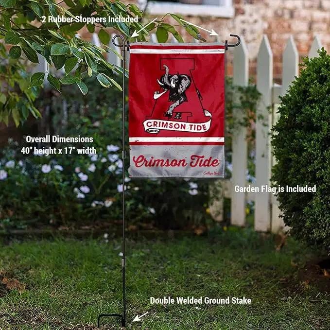 WinCraft Alabama Crimson Tide Vintage Retro Throwback Garden Flag with Stand Holder by GreenHaven Gardens