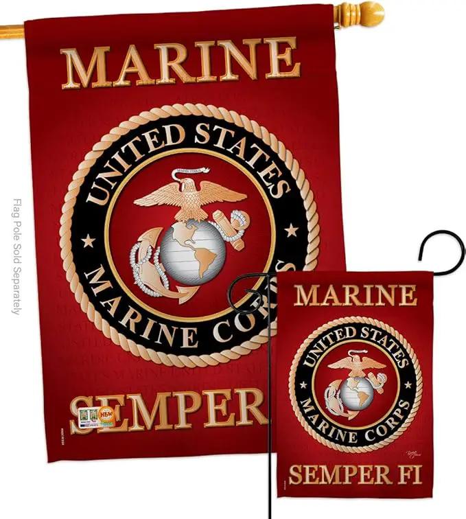Marine Corps Garden House Flag - Set Armed Forces USMC Semper Fi United State American Military Veteran Retire Official - Decoration Banner Small Yard Gift Double-Sided Made In USA 28 X 40 by GreenHaven Gardens