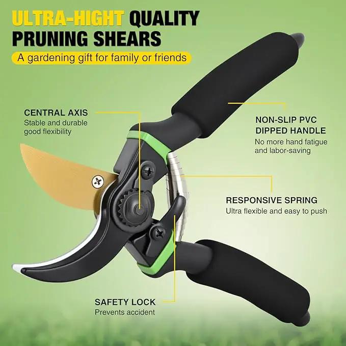 Yesker Pruning Shears for Gardening 8.5" Professional Bypass Garden Scissors Yard Clippers with Sharp SK5 Steel Blade Heavy Duty Hand Pruners for Branch Flower Plant Trimming Cutting Gardening Tools by GreenHaven Gardens