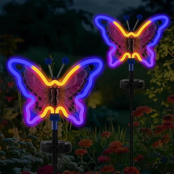 Solar Butterfly Lights, Butterfly Garden Solar Lights，Solar Lights Outdoor Decoration,Waterproof neon Outdoor lamp, Yard Patio Pathway Decor for Outside(Dark Blue, 2 Pack) by GreenHaven Gardens