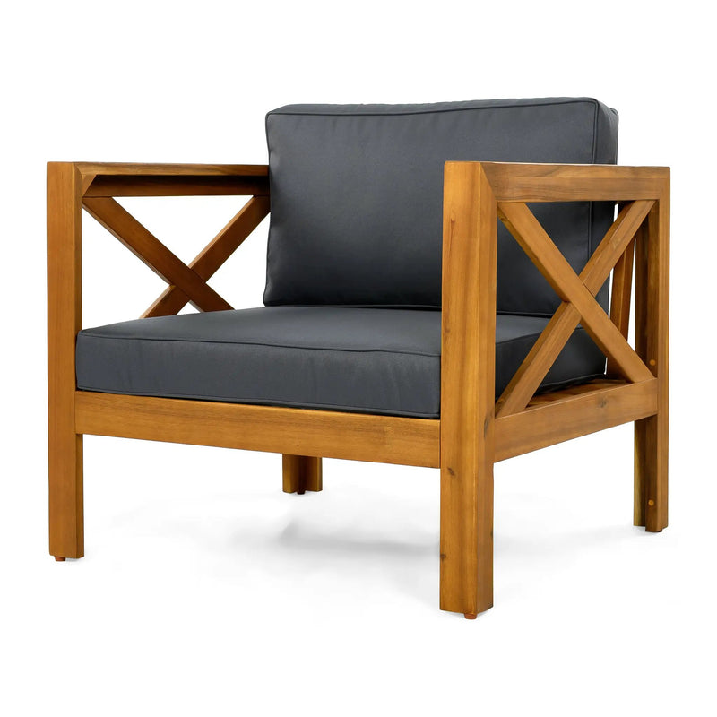 Outdoor Acacia Wood Club Wooden Armchair with Cushions (Set of 4) by HouseOfZazla