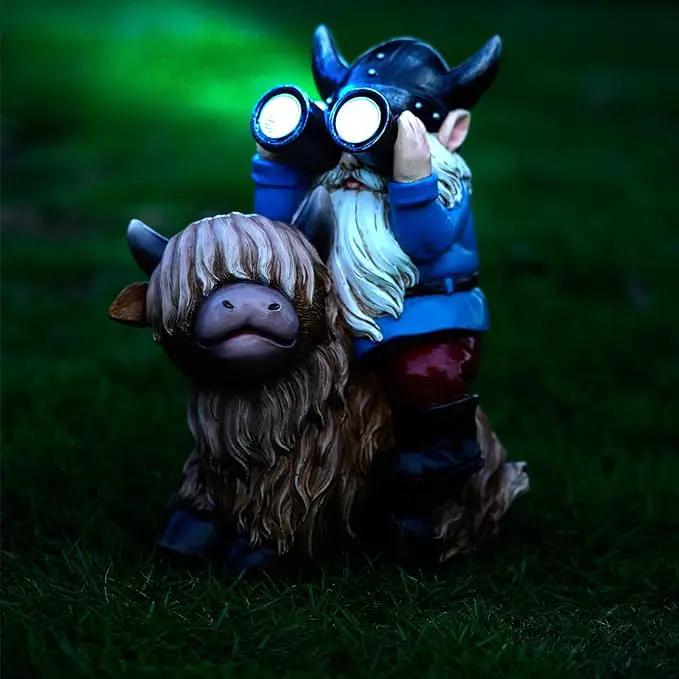 Garden Gnome Statues Resin Gnome Sitting on Highland Cow Solar Lights Outdoor Telescope Gnome Gifts for Yard, Patio Decor Gift(Cow Gnome) by GreenHaven Gardens