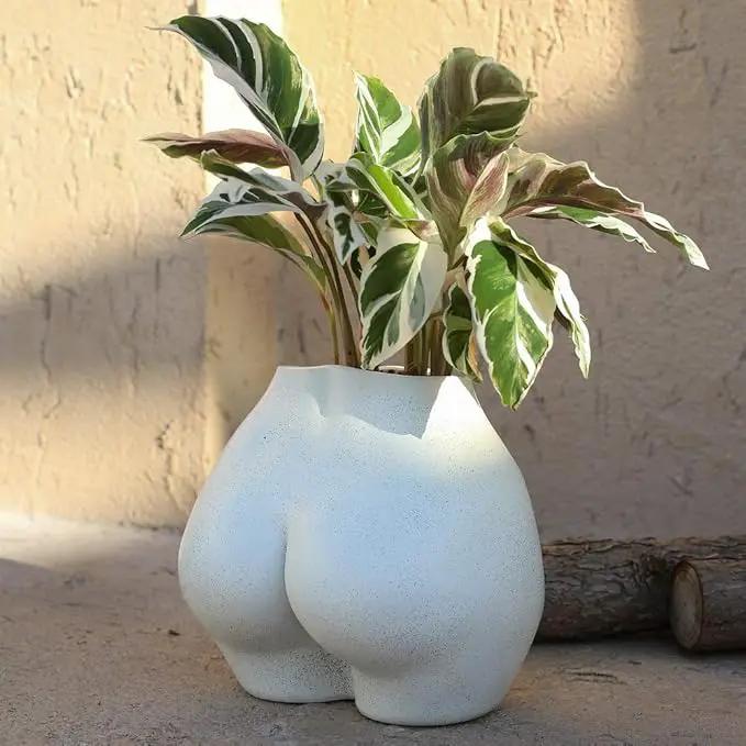FROZZUR Body Plant Pot Butt Vase, Female Flower Pot, Resin Modern Boho Planter, White, Oval, Drainage Holes, Indoor, Table Top, Home Decor by GreenHaven Gardens