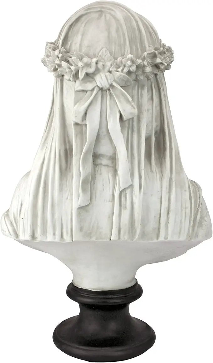Design Toscano Veiled Maiden Indoor Bust Statue, 9 Inch Wide, 14 Inch Tall, Cast Stone Resin, Antiqued White Finish with a Black Painted Base by GreenHaven Gardens