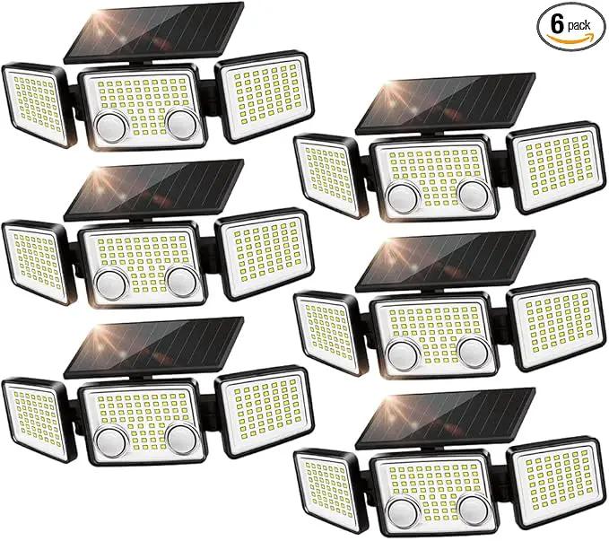 UME Solar Outdoor Lights 3000 Lumen 7000K, 152 LED Super Bright Motion Sensor Outdoor Lights with 2 Sensors, IP65 Waterproof 270 Wide Angle Solar Flood Lights with 3 Modes for Garden - 6 Pack by GreenHaven Gardens