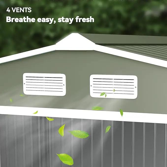 Outsunny 9' x 6' Outdoor Storage Shed, Garden Tool Metal Shed with Foundation Kit, Double Lockable Door, Air Vents and Sloping Roof, for Backyard, Patio, Lawn, Green by GreenHaven Gardens