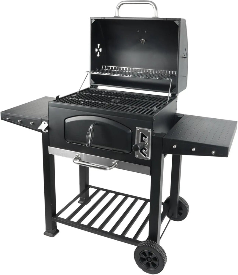 Grill Boss 24 Inch Charcoal BBQ Grill with Side Shelves, Built-In Thermometer, Black by GreenHaven Gardens