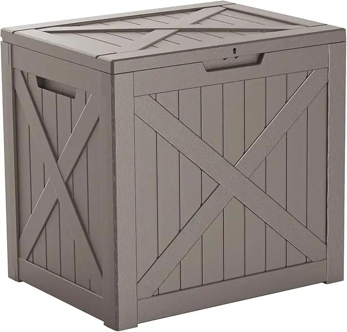 32 Gallon Outdoor Deck Box,Storage Lockable Waterproof Patio Furniture,Garden Tools,Cushions,Pool Accessories Outside Storage Resin Box(Light Brown) by GreenHaven Gardens