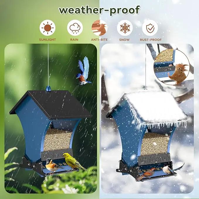 Wildpark Squirrel Proof Bird Feeders for Outdoors, 5LB Metal Hanging Feeders, Large Wild Feeders for Cardinals, Chickadees, Durable Backyard Feeders -One in Blue by GreenHaven Gardens