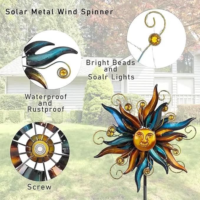 VEWOGARDEN Garden Solar Wind Spinner, Sun Outdoor Metal Wind Sculpture Yard Art Decor for Patio, Lawn & Garden by GreenHaven Gardens