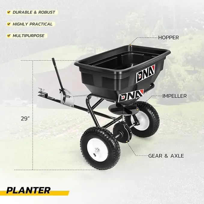 DNA MOTORING Tow Behind Broadcast Spreader, 125 LB / 60L Capacity, Multi Use Tool for Fertilizer, Grass Seed, Salt, Ice Melt, Lawn and Garden Seeder, with Wheels, with Wheels, TOOLS-00612 by GreenHaven Gardens