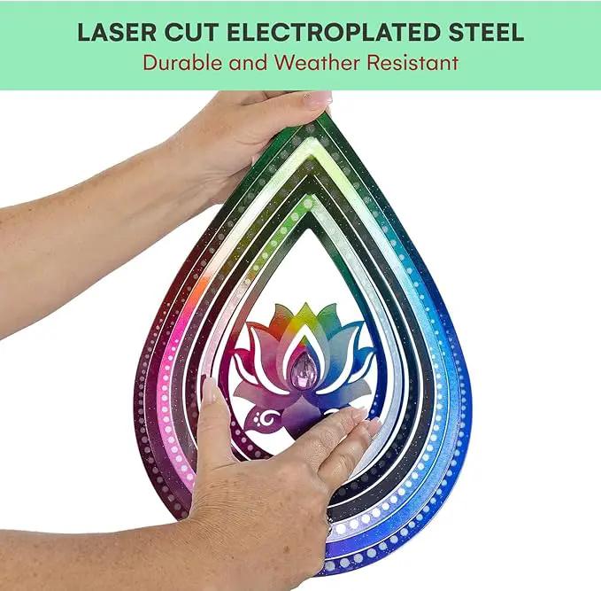 VP Home Lotus Teardrop Wind Spinner - 3D Metal Outdoor Hanging Lotus Decor for Garden and Yard - Kinetic Wind Spinners with S-Hook, Durable Weather-Resistant Steel - 8.5 x 15 Inches by GreenHaven Gardens