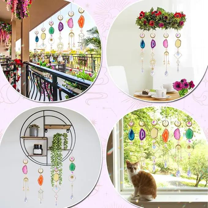 Sun Catcher, 6 pcs Sun Catchers with Crystals Prism Agate Slices Bulk Outdoor Garden Indoor Hanging Decor for Home Car Window Christmas Party Wedding Gift by GreenHaven Gardens