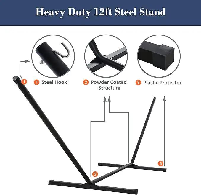 SUNCREAT Portable Outdoor Hammock with Stand, Heavy Duty Hammock with Carrying Bag, Soft Pillow, Balance Ropes, Dark Blue by GreenHaven Gardens