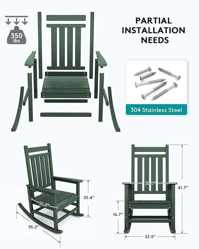 SERWALL HDPE Rocking Chair, Outdoor Rocking Chair for Adults, All Weather Porch Rocker for Lawn Garden, Green by GreenHaven Gardens