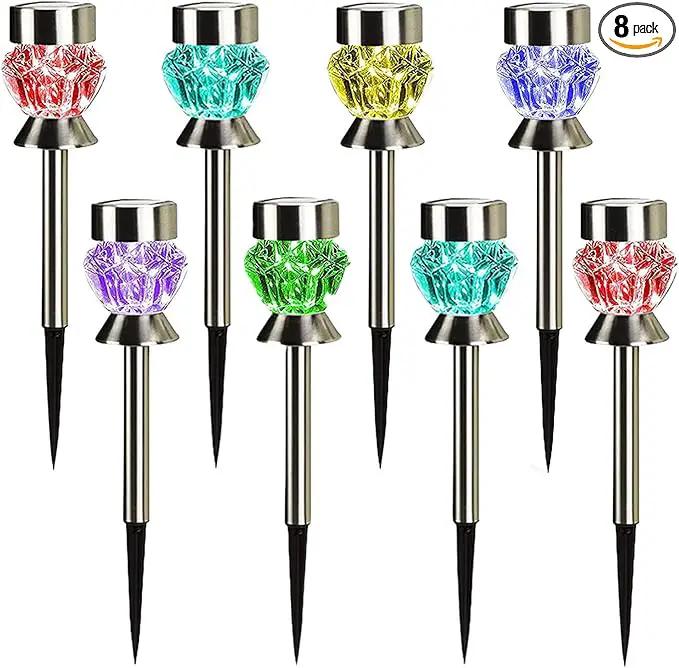 Solar Pathway Lights Outdoor, 8 Pack Solar Garden Lights, Color Changing LED Landscape Stake Outdoor Solar Lights for Walkway, Pathway by GreenHaven Gardens