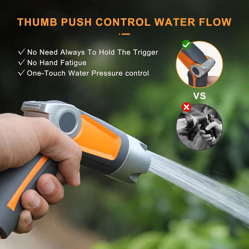 Heavy Duty Garden Hose Nozzle Sprayer - 4 Spray Patterns, High Pressure, Thumb Control Flow Valve w/On-Off, Washers for Watering, Car & Pet Washing by GreenHaven Gardens