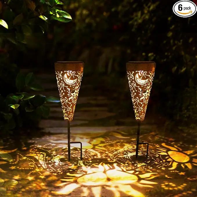DIBIEECN 6 Pack Sun and Moon Solar Pathway Lights Outdoor,Metal Garden Decorations Outdoor Lights with Patterns and Warm Light,Waterproof Landscape Lighting for Path Patio Backyard Walkway Yard by GreenHaven Gardens