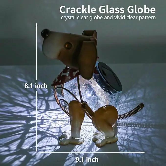 MUMTOP Solar Lanterns Outdoor Waterproof LED Crackle Glass Globe Solar Lights Decorative Dog Tabletop Lantern Metal Yard Art for Patio Garden Table Decor by GreenHaven Gardens