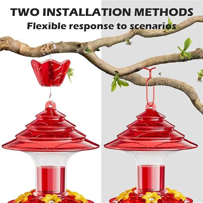 Birdream Hummingbird Feeder for Outdoors Hanging, 20oz Hummingbird Feeders with 5 Bee Guard Feeding Ports & Built-in Ant Moat Brush Leak-Proof for Outside Gifts for Women - Red by GreenHaven Gardens