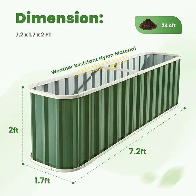 KING BIRD Raised Garden Bed Quick-Install Galvanized Planter Garden Box Outdoor for Gardening, Vegetables, Flowers 7.2x1.7x2 Ft, Green by GreenHaven Gardens