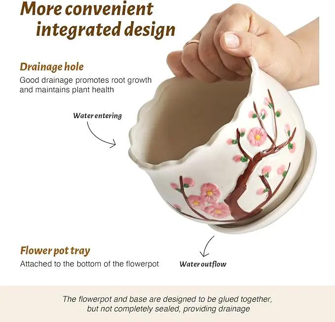 Ceramic Plant Pots with Drainage Holes and Saucers, Round Flower Pots for Indoor Plant, 3.9/5.2/6.7 Inches Small Flower Planters Set of 3 by GreenHaven Gardens