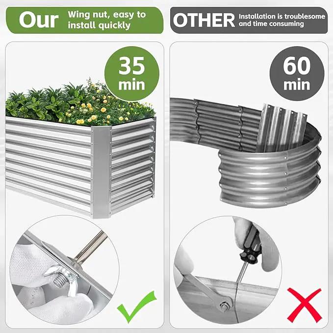 8x2x2ft Raised Garden Bed - Galvanized Deep Root Planter Boxes Outdoor with Wing Nuts and Safety Edges for Gardening Vegetables, Flowers, Herbs, Succulents - Silver by GreenHaven Gardens
